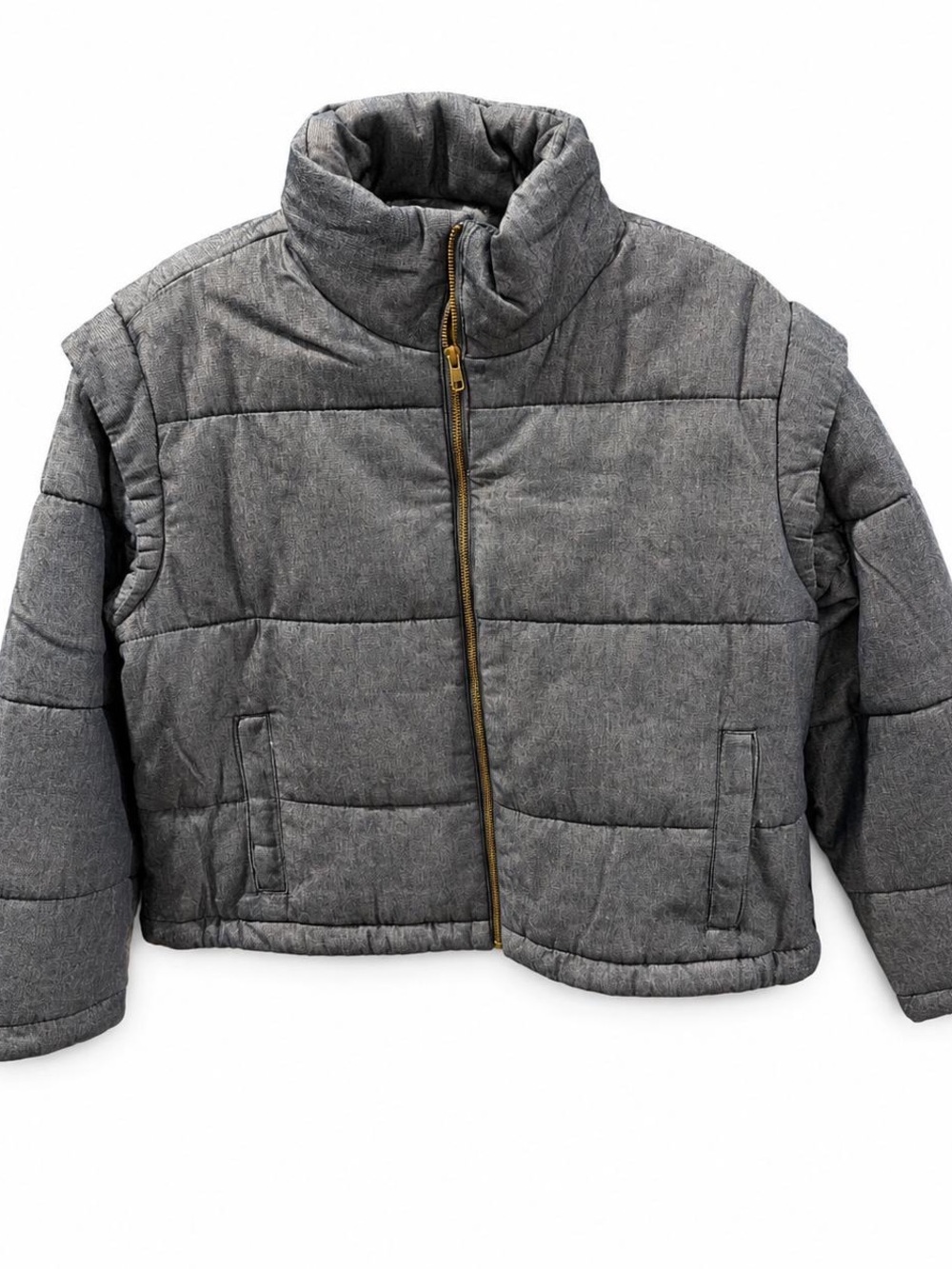 Free Assembly  Short Denim Quilted Gray Puffer Jacket - Warm Winter Coat